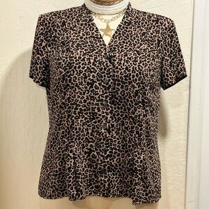 212 Collection Leopard Print Button-Front Top - Taupe and Black